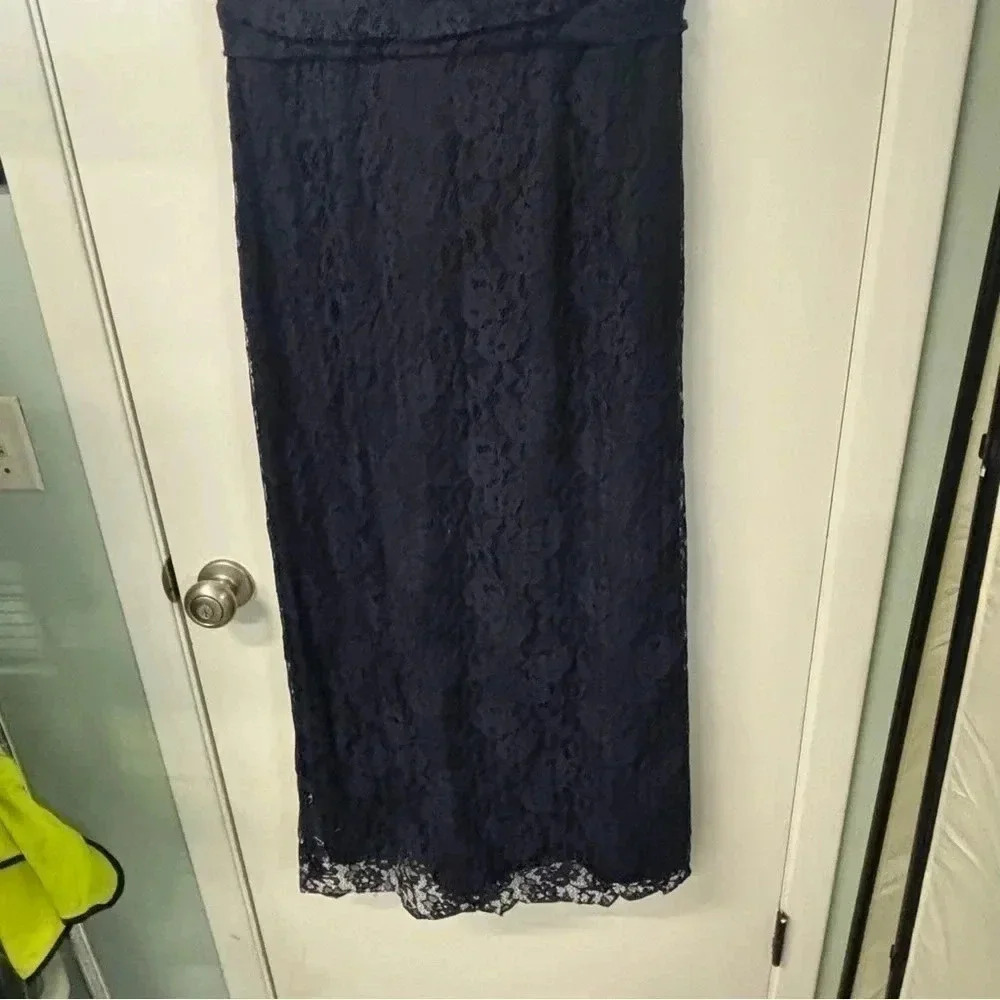 Amsale navy blue lace sleeveless maxi gown sz 16 - Picture 6 of 9